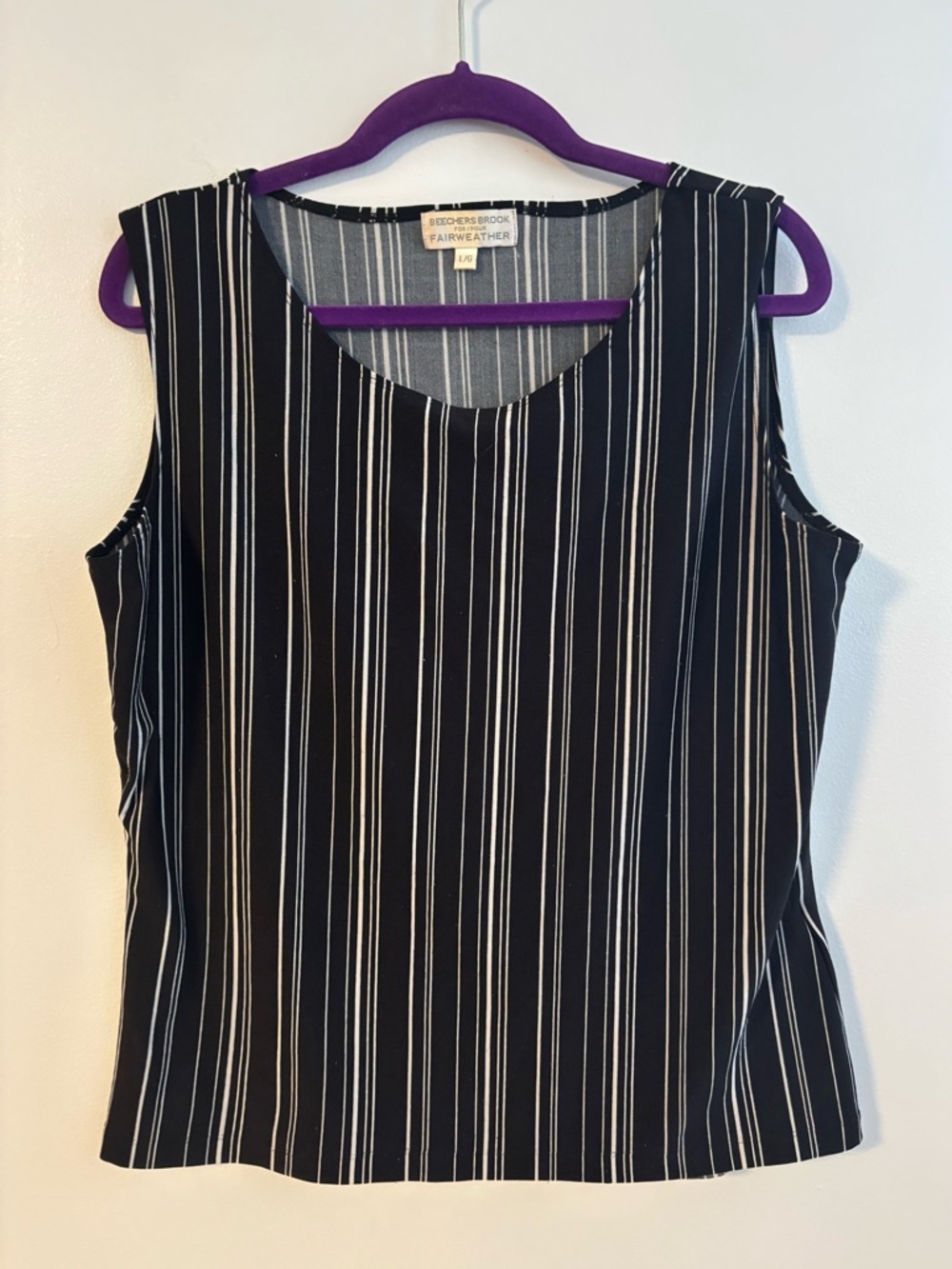 Beechers Brook Sleeveless Black White Vertical Stripe Blouse Top Size Large